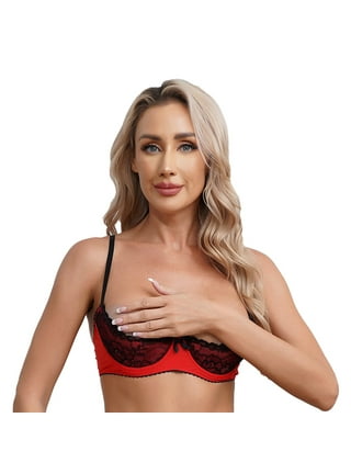 Yeahdor Womens Lace Push Up Underwired Shelf Bra Tops Open Cup