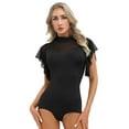 thumbnail image 1 of YONGHS Womens Mock Neck Ballet Dance Bodysuit Short Sleeve Cutout Back Dance Leotard Black L, 1 of 7