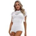 thumbnail image 1 of YONGHS Womens Mock Neck Ballet Dance Bodysuit Short Sleeve Cutout Back Dance Leotard White M, 1 of 7