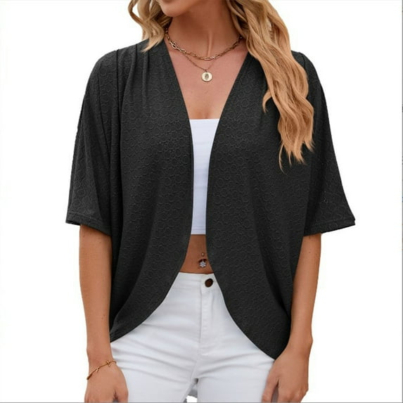 YONGHS Womens Open Front Cropped Cardigans Dropped Shrugs Top Bolero Coverup Cape for Evening Dress Black S