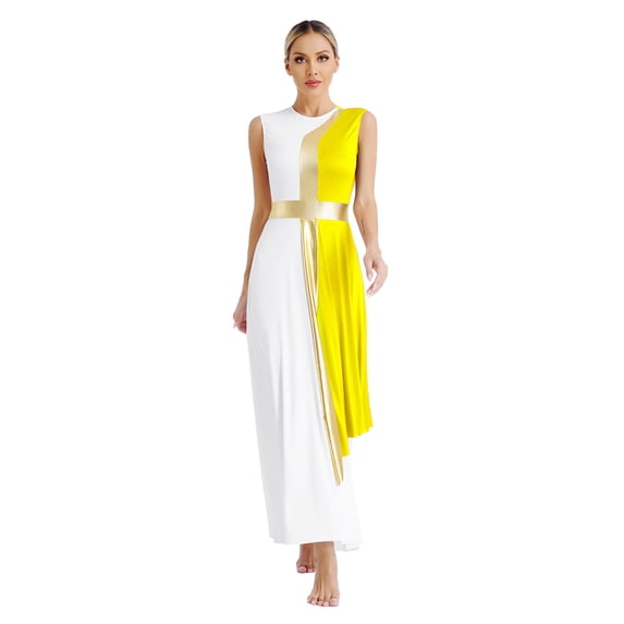 YONGHS Womens Praise Dance Dress Sleeveless Asymmetrical Worship Lyrical Dance Costume Yellow M