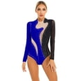 thumbnail image 1 of YONGHS Womens Shiny Rhinestone Long Sleeve Ballet Dance Leotards Gymnastics Bodysuit Top Black&Royal Blue XXL, 1 of 7