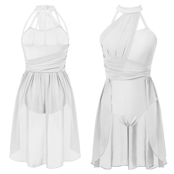 YONGHS Womens Sleeveless Chiffon Dancewear Lyrical Dance Leotard Dress S-XL