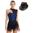 thumbnail image 1 of YONGHS Womens Sleeveless Latin Jazz Dance Leotard Tuxedo Bodysuit Dress With Hat Navy Blue XL, 1 of 7