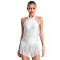 thumbnail image 1 of YONGHS Womens Tassel Leotard Halter Neck Sleeveless Fringe Bodysuit Latin Tango Salsa Jazz Costume White XXL, 1 of 7