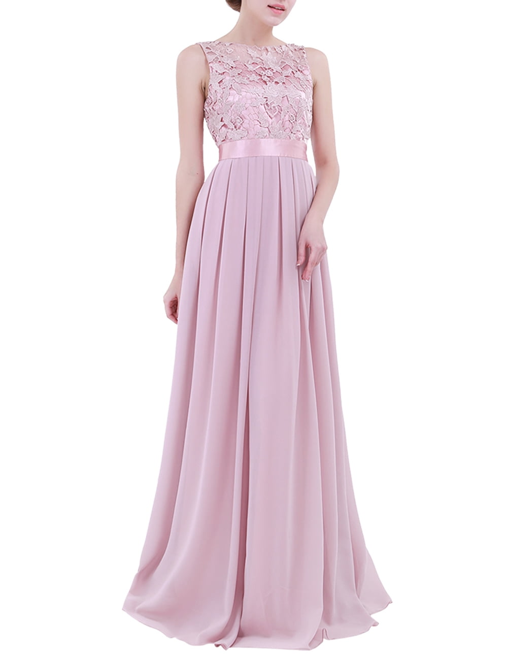 YONGHS Womens Vintage Sleeveless Lace Chiffon Long Dress Wedding Bridesmaid  Evening Party Dress Dusty Rose 8 - Walmart.com