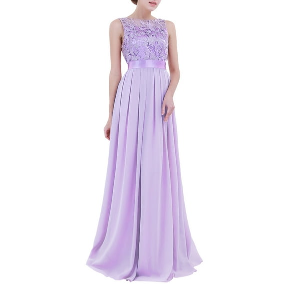 YONGHS Womens Vintage Sleeveless Lace Chiffon Long Dress Wedding Bridesmaid Evening Party Dress Lavender 12