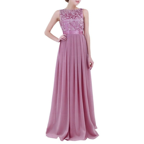 YONGHS Womens Vintage Sleeveless Lace Chiffon Long Dress Wedding Bridesmaid Evening Party Dress Plum 8