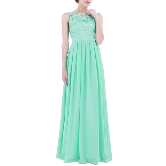 YONGHS Womens Vintage Sleeveless Lace Chiffon Long Dress Wedding Bridesmaid Evening Party Dress Turquoise 8