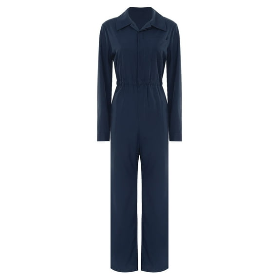 YONGHS Work Coveralls for Women Long Sleeve Loose Fit Jumpsuit Rompers Mechanic Work Jumpsuit Navy Blue M