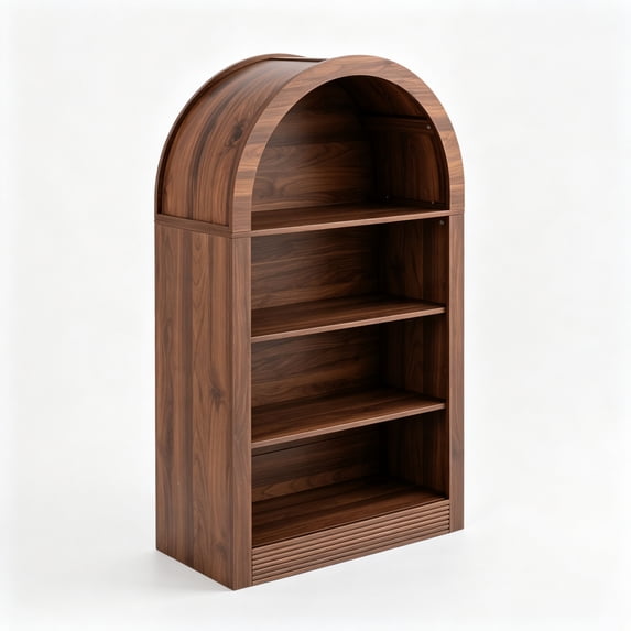 YONGKANG Arched Bookshelf 47.6 Inch 4 Tier Open Storage Bookcase Walnut ...