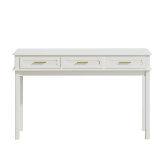 YONGKANG Cream White Vanity Desk with 3 Drawers Modern Makeup Table or Writing Desk Multipurpose Dressing Table for Bedroom No Mirror Included