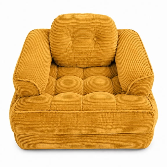 YONGKANG Folding Sofa Bed 2 in 1 Convertible Sofa Bed with Armrest and Pillows Orange Corduroy Boneless Foldable Bed for Bedroom Living Room Homestay and Game Room