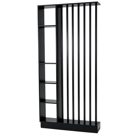 YONGKANG Freestanding Black Room Divider with Storage Shelves Slatted Room Partition Bookcase Modern Decorative Privacy Screen Divider for Living Room Entryway Bedroom Home Office