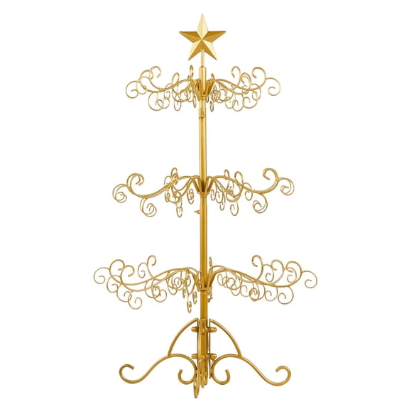 YONGKANG Gold Wrought Iron Christmas Tree Metal Ornament Display Stand with Top Star for Holiday Decor