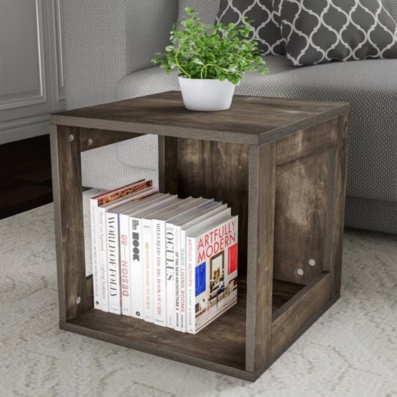 YONGKANG Modern Stackable Modular Cube End Table with Open Sides Gray Space Saving Side Table for Home Decor