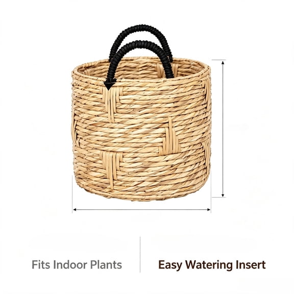 YONGKANG Round Bulrush Basket Planter Handwoven Natural Look Decorative Plant Holder for Indoor Home Decor