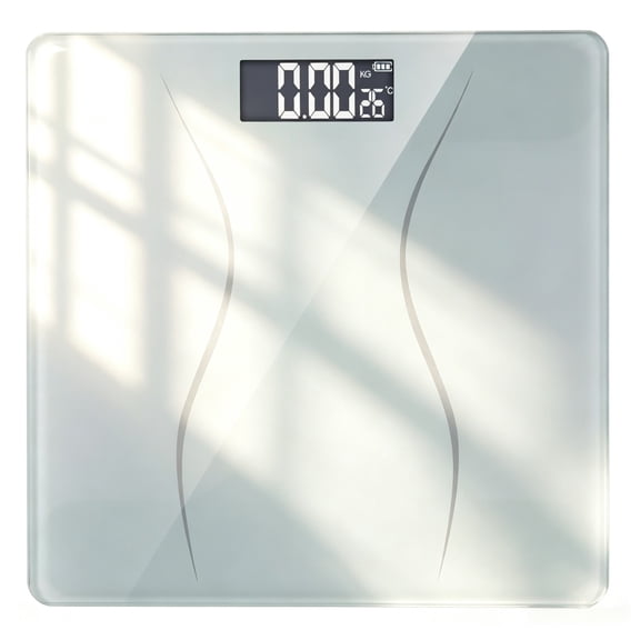 YONGKANG Slim Waist Pattern Digital Body Weight Scale 11 Inch Tempered Glass Platform Max 397lb 0.1kg Precision Step On Auto On Backlit LCD Display For Bathroom Home