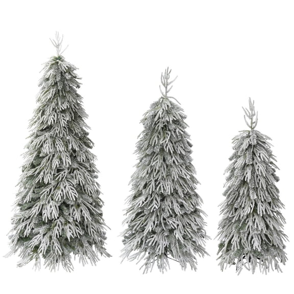 YONGKANG Snowy Cascading Christmas Trees 3 Piece Set With Control Lighting Flocked Weeping Branches Multi Level Forest Display For Holiday Home Decor
