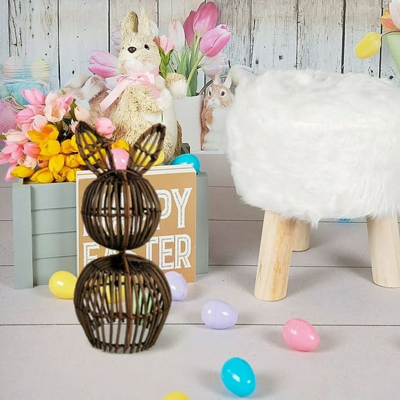 YONGSHI Easter Decoration Wicker Easter Bunny for Outdoor,Rattan Bunny for Easter Decor,Hand-Woven Bunny Basket,Easter Porch Decor,Cute Easter Bunny for Garden or Home Holiday Decorations B