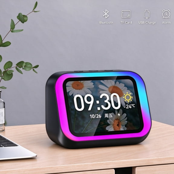 YONGYII smart Speaker with 5.3 Wireless & AI Voice Assistant, 4.0" TFT Screen, RGB Lights, Hi-Fi Stereo, Weather, Alarm Clock, Portable Alexa Speaker for Home