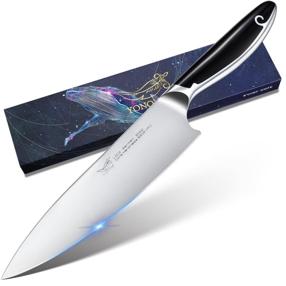 YONOVAK 8 Inch Chef Knife, German EN1.4116 High Carbon Steel Kitchen Knife, Dishwasher Safe & Non-Rust with Full Tang Whale Handle, Professional Cooking Chefs Knife for Home and Gift Ready C95
