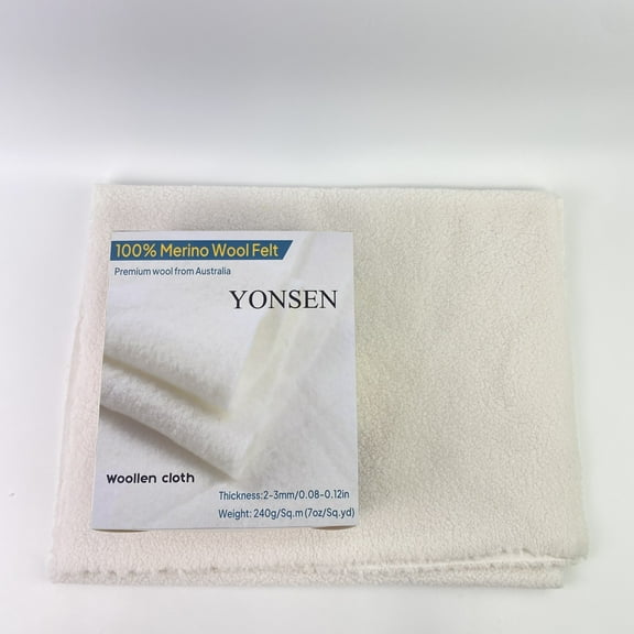 YONSEN Woollen cloth,Pre Felt Wool Felt Fabric, Pure Merino Wool Felt for Quick Backing, Shaping and Filling, Needle Felting, Wet Felting, DIY Craft, Save Time, 12 x 39 Inches, White
