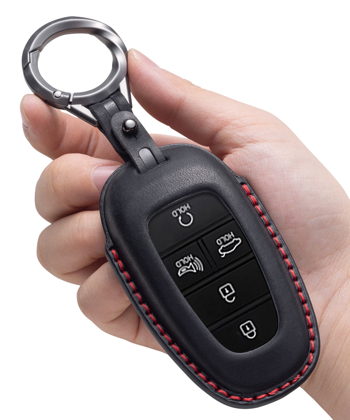 For Ram Key Fob Cover With Keychain Leather Remote Car Smart Key Case Gray - View #2