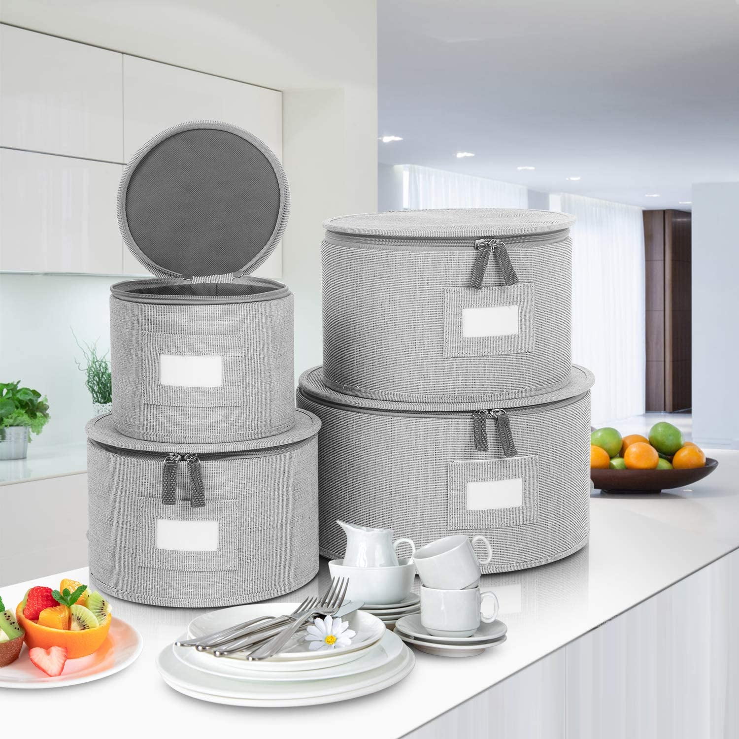 YOO China Storage Box Set for Dinnerware,Hard Shell and Stackable