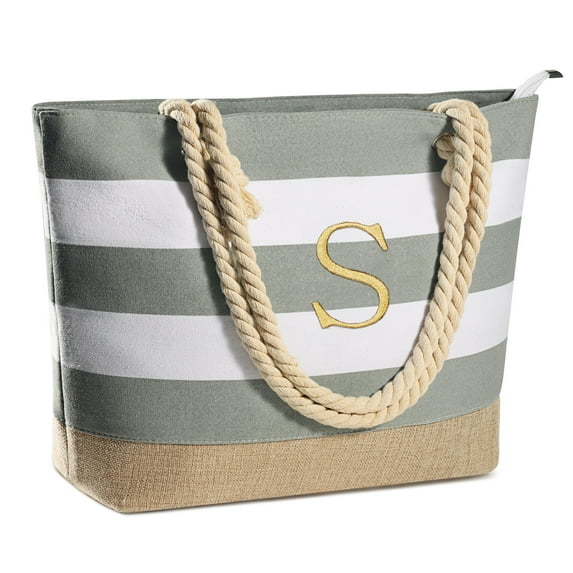 YOOLIFE Beach Bag for Women, Monogram Initial Canvas Beach Tote Bag Personalized Birthday Gifts Idea for Women Her