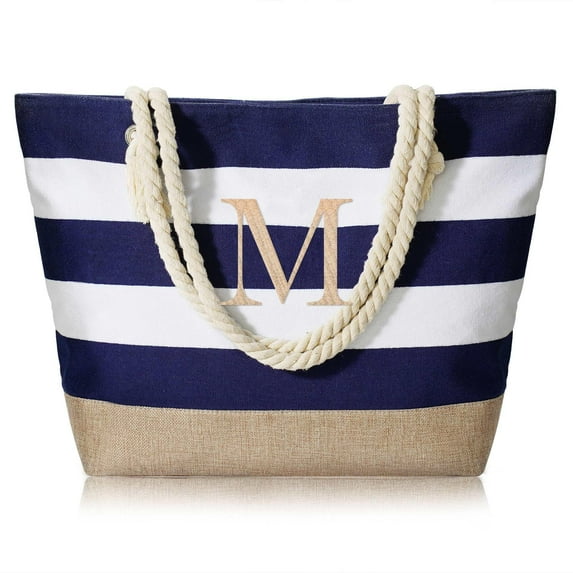 YOOLIFE Beach Bag for Women, Monogram Initial Canvas Beach Tote Bag Personalized Birthday Gifts Idea for Women Her