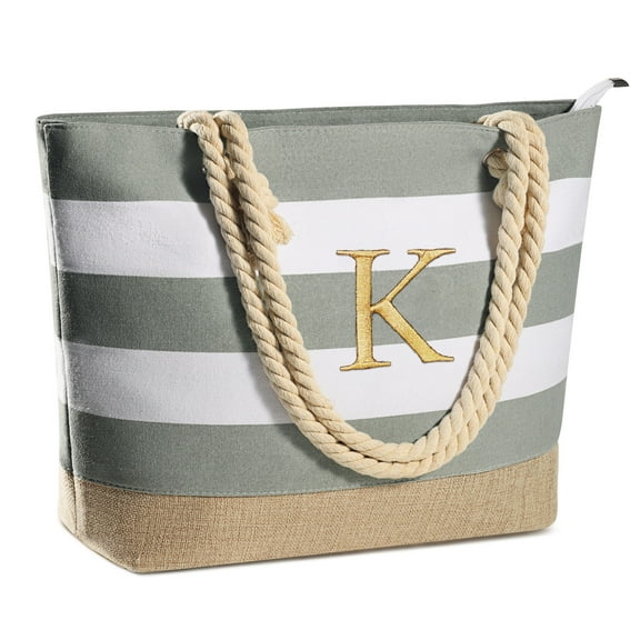 YOOLIFE Beach Bag for Women, Monogram Initial Canvas Beach Tote Bag Personalized Birthday Gifts Idea for Women Her