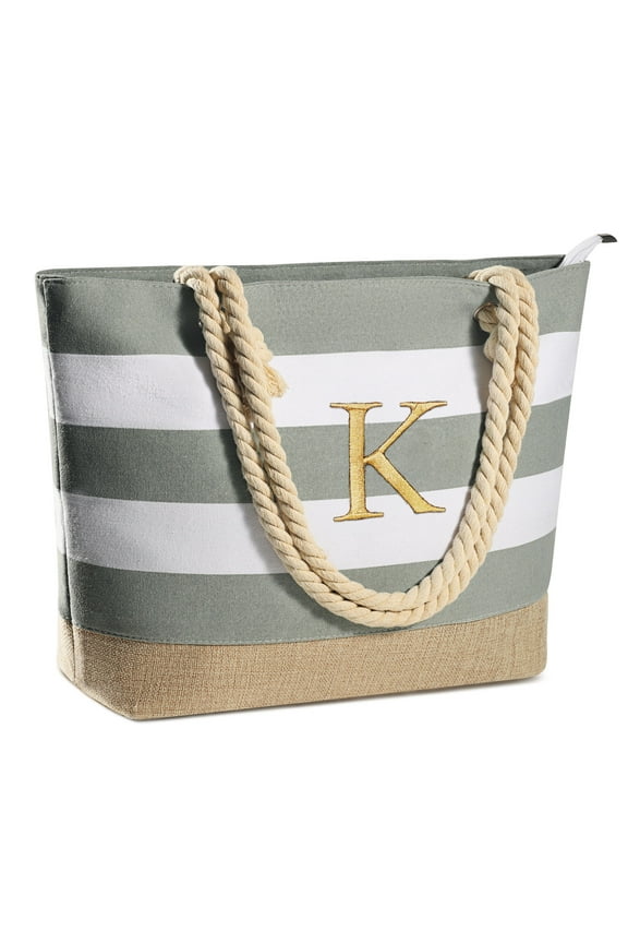 Beach Bag for Women, Monogram Initial Canvas Beach Tote Bag Personalized Birthday Gifts Idea for Women Her