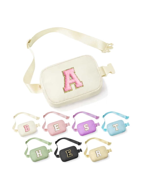 Initial Fanny Pack for Girls Women, Small Crossbody Bags for Women, Travel Running Belts Bag for Kids, Birthday Gifts for Girls, White, A
