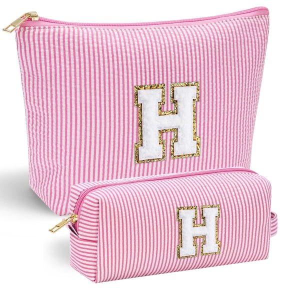 YOOLIFE Birthday Gifts for Girls - Personalized Initial Cute Pink Cosmetic Makeup Bag Pouch Make Up Bags Travel Toiletry Bag for Her Mom Girlfriend Wife Teacher 18th Birthday Gifts for Girls H