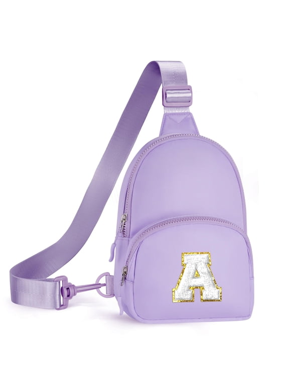 Initial Crossbody Bags for Women, Travel Sling Gift Bag for Her, Cute Backpack, Birthday Gifts for Women, Travel Essentials, Purple, A