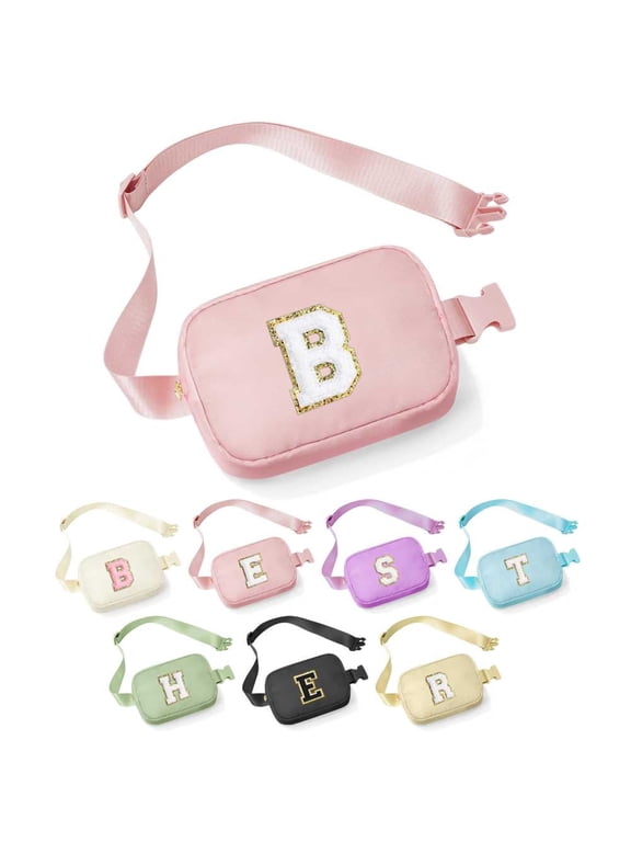 Initial Fanny Pack for Girls Women, Small Crossbody Bags for Women, Travel Running Belts Bag for Kids, Birthday Gifts for Girls, Pink, B