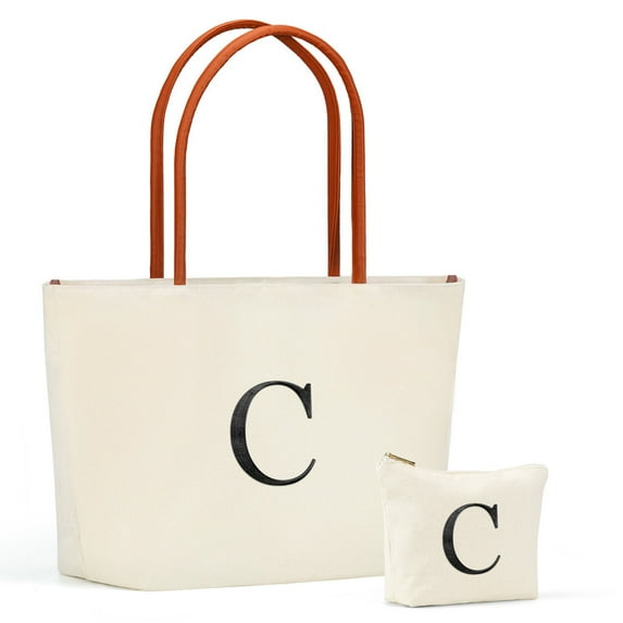 YOOLIFE Christmas Gifts for Women - Initial Canvas Tote Bag, Personalized Birthday Gifts for Mom Her Friend, Travel Essential