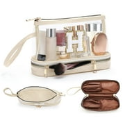 YOOLIFE Clear Travel Toiletry Bag Makeup Cosmetic Bag Monogram Initial Cute Makeup Pouch Makeup Case, Personalized Makeup Bags for Women Girls