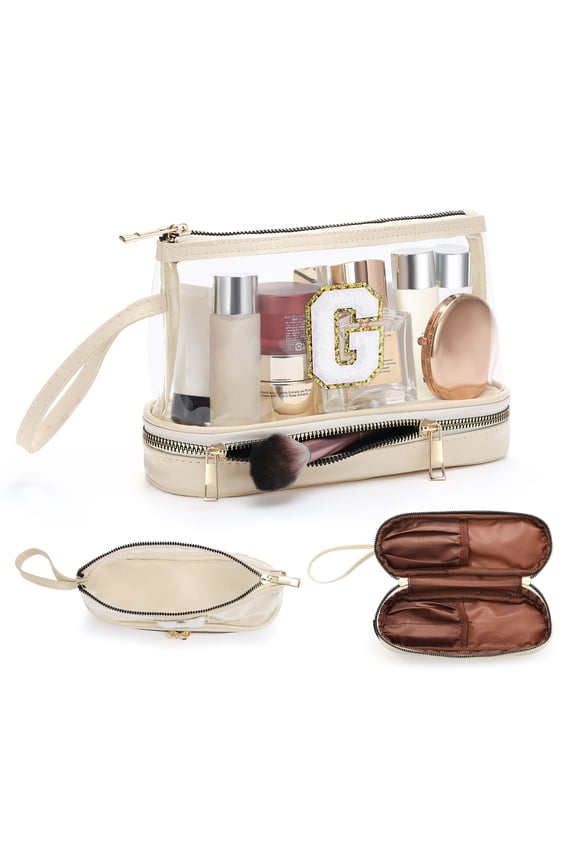 Clear Travel Toiletry Bag Makeup Cosmetic Bag Monogram Initial Cute Makeup Pouch Makeup Case, Personalized Makeup Bags for Women Girls