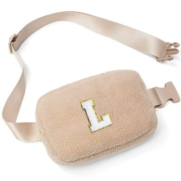Yoolife Initial Fanny Pack Waist Bag for Girls Personalized Fleece Travel Beach Belt Bag Stadium Bag Crossbody Bag Birthday Gifts for Girls Teens Kids