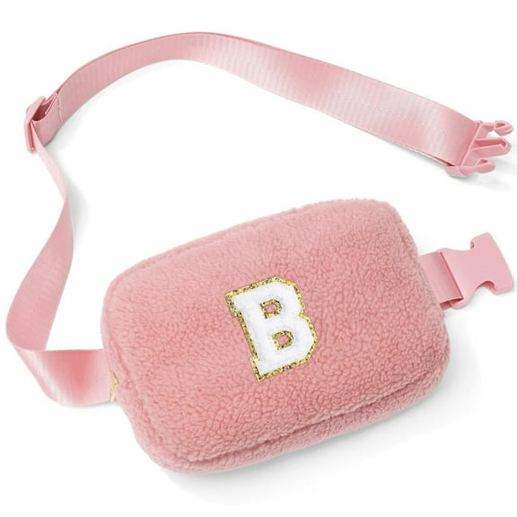 YOOLIFE Crossbody Bags for Women, Initial Belt Bag Fanny Pack Crossbody Bag for Women Pink Small Sling Bag Fleece Cross Body Bag for Women