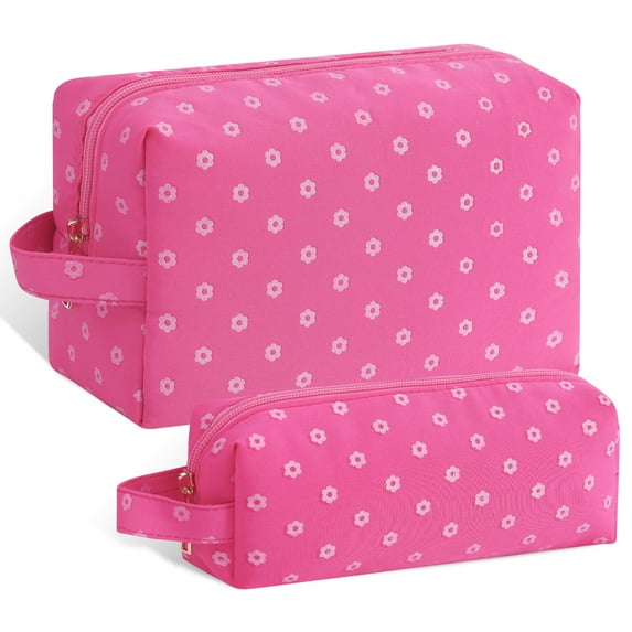 YOOLIFE Cute Makeup Bag, Make Up Bag Pouch Travel Cosmetic Bag Floral Makeup Bag Teacher Gifts Graduation Gifts Teenage Girl Gifts Daughter Gifts Red Makeup Bag Gift Ideas Bridesmaid Gifts Rose Red