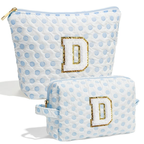 YOOLIFE Cute Makeup Bag for Women, Personalized Pink White Initial Cosmetic Travel Bag for Women, Gifts for Women