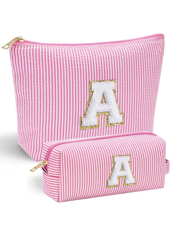 2Pcs Cosmetic Bag for Women Girls, Travel Makeup Gift Bags Set for Her, Personalized Birthday Gifts for Women, Travel Essentials, Pink, A