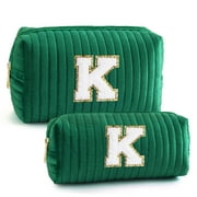 YOOLIFE Makeup Toiletry Bag for Women Personalized Monogram Initial Blue Makeup Bag Toiletry Bag Birthday Gifts for Women