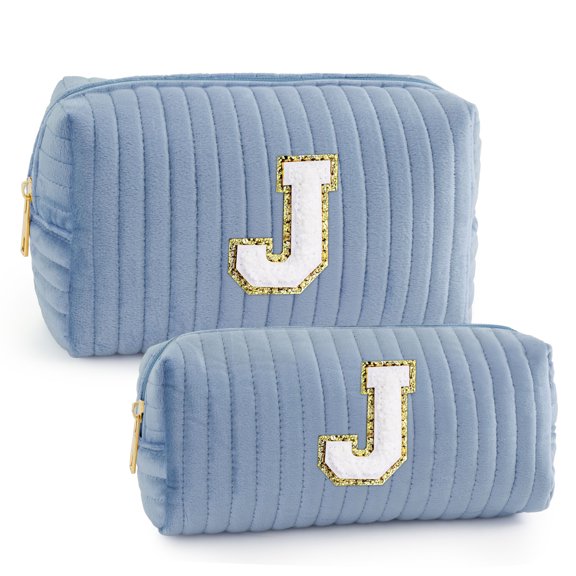 YOOLIFE Gifts for Women Girls - Birthday Gifts for Women Her Mom Teacher Friend Grandmother Daughter, Year Old Girl Gifts, Personalized Monogram Initial Blue Makeup Bag, Girls Makeup Toiletry Bag