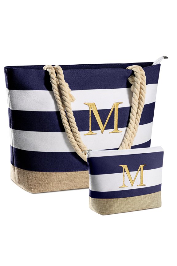 Gifts for Women - Mothers Day Gifts, Birthday Gift for Women Teacher Bridesmaid Daughter Friend Personalized Beach Bag Initial Beach Tote & Cosmetic Bag M Y101