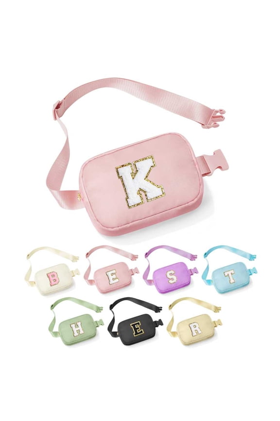 Gifts for Girls - Initial Belt Bag, Pink Letter Monogrammed Crossbody Bag
