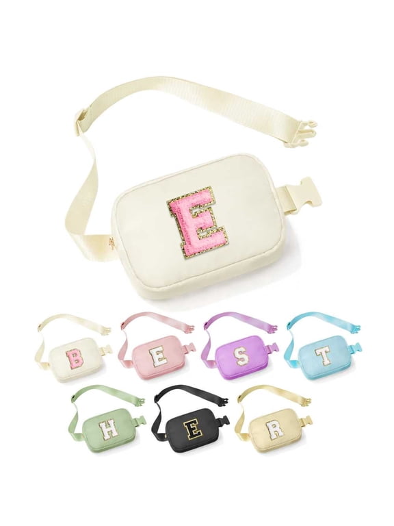 Initial Fanny Pack for Girls Women, Small Crossbody Bags for Women, Travel Running Belts Bag for Kids, Birthday Gifts for Girls, White, E